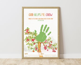 Christian Handprint Craft, God Helps Me Grow Bible Keepsake Printable