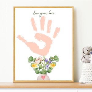 Handprint Wall Art, DIY Kids Craft Keepsake, Personalized Gift for Grandma, Gift for Dad, Floral Bouquet Printable Mother’s Day Gift