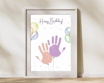 Happy Birthday Balloon Craft, Kids Handprint Art Printable, Preschool Party Activity
