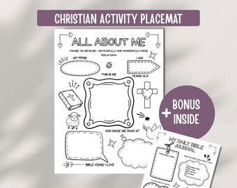 Christian All About Me Worksheet for Kids, Back to School Activity, Daily Bible Journal