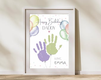 Happy Birthday Dad Balloon Handprint Craft, DIY Kids Birthday Keepsake Printable, Gift from Toddler