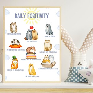 Positiviteit affirmatie poster kinderen zelfregulatie gevoelens grafiek motiverende kunst aan de muur voor rustgevende hoek en klas decor coping vaardigheden