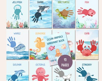 Ocean Animals Handprint Bundle, Preschool Daycare Homeschool Summer Craft, Printable Sea Life Activities