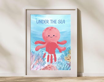 Octopus Handprint Craft, Ocean Keepsake Printable, Under Sea Preschool Summer Activity Homeschool, Digital Download