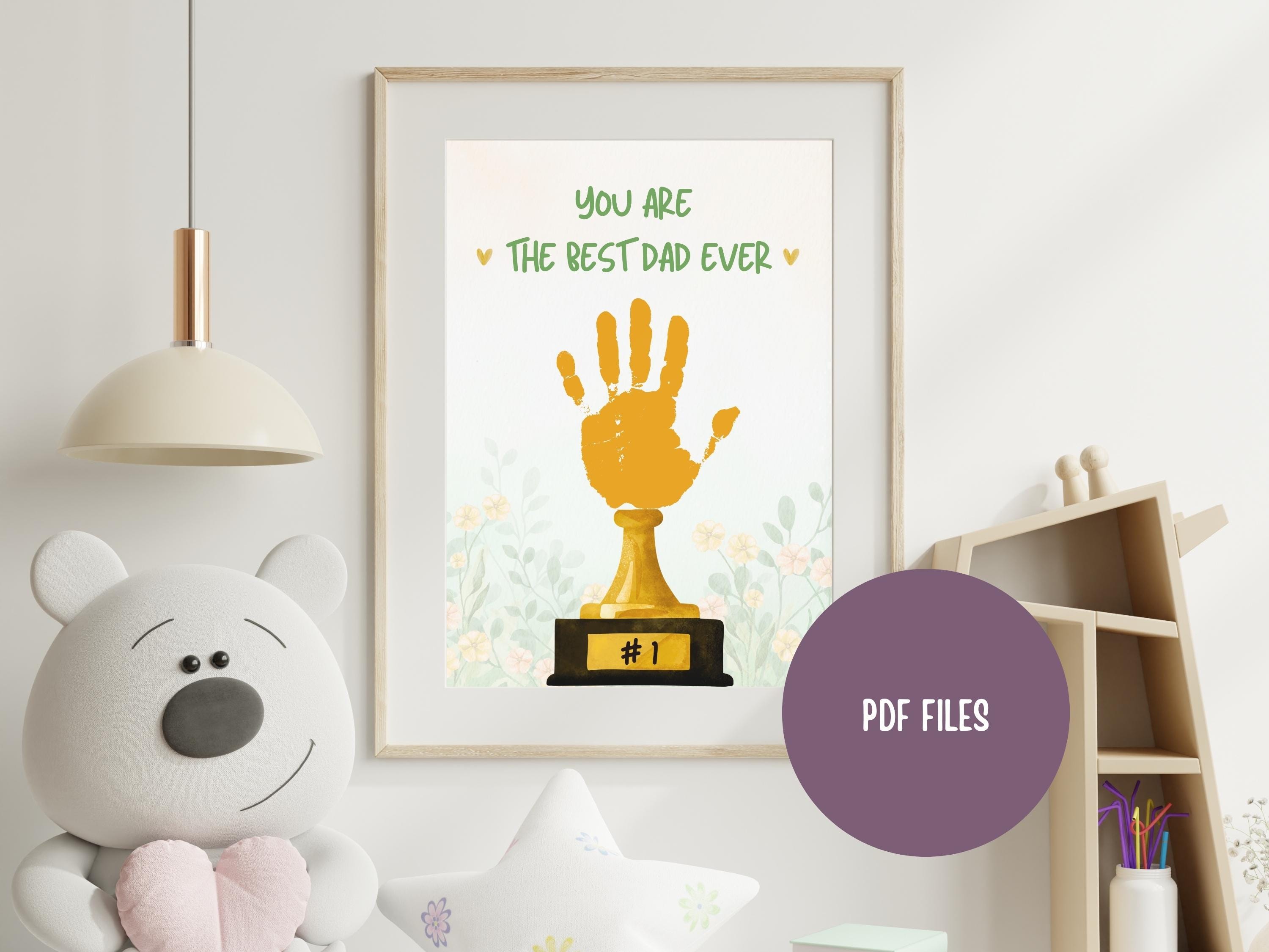 Best Dad Trophy Handprint Craft Printable – DIY Toddler & Baby Gift ...