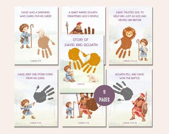 David and Goliath Handprint Story Book, Sunday School Bible Craft Printable