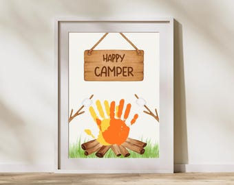 Camping Handprint Craft, Happy Camper Printable, Preschool Camp Activity, Summer Craft