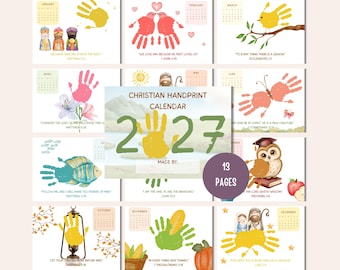 2027 Christian Handprint Calendar, Kids Bible Craft, Printable Calendar