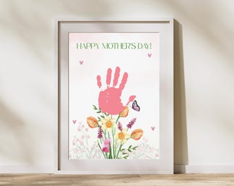 Happy Mother's Day Flower Handprint Craft, Baby Gift for Mom, Kids DIY Bouquet Keepsake