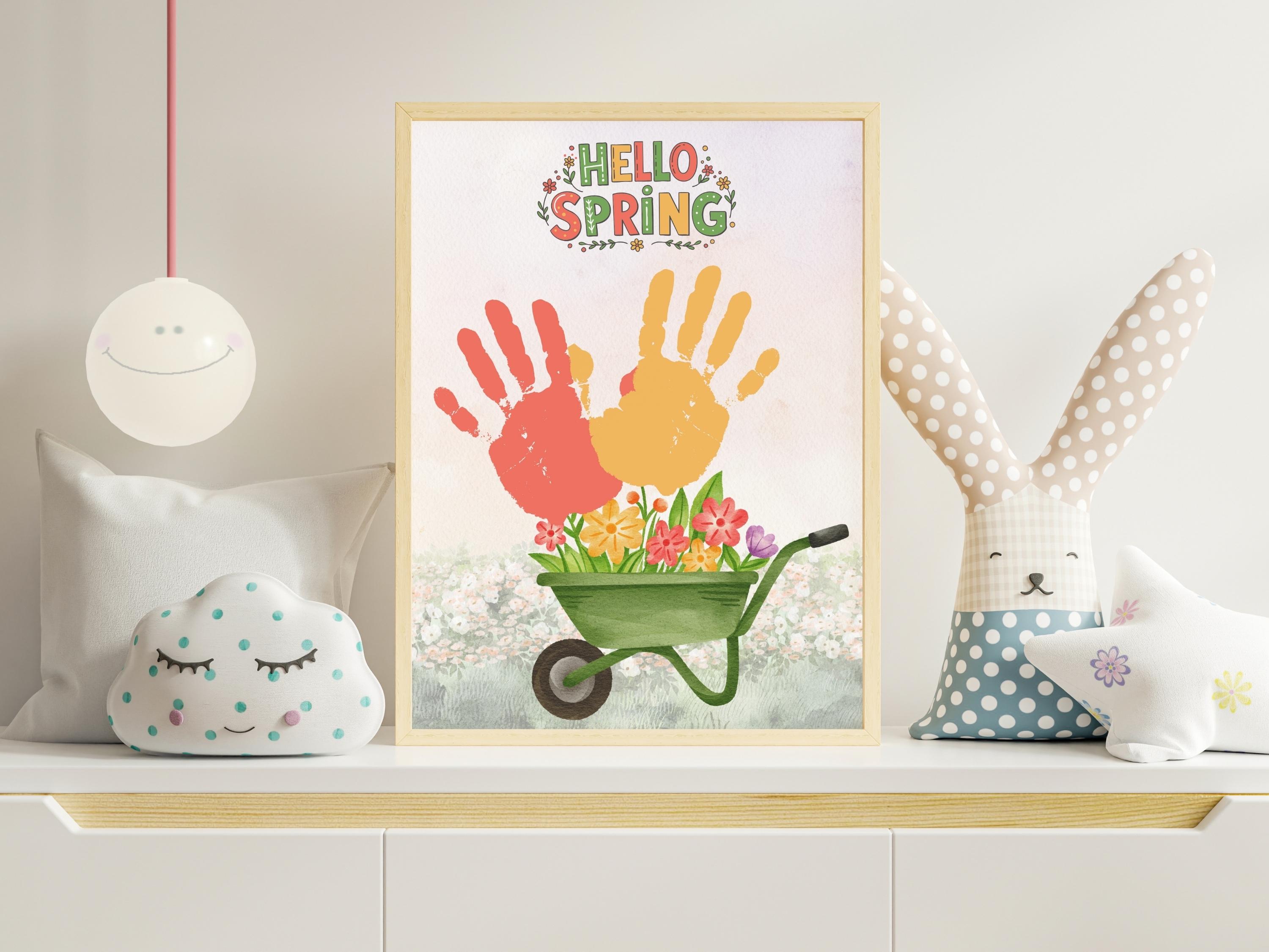 Hello Spring Hand Print Hello Spring Handprint Craft for Kids, Flower Handprint Art Printable ...