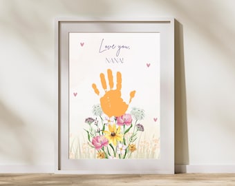 Love You Nana Handprint Bouquet, Grandma Gift from Kids, Printable Flower Craft Keepsake