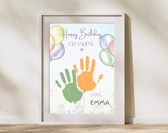 Happy Birthday Grandpa Balloon Handprint Craft, DIY Kids Birthday Keepsake Printable, Gift from Grandkids