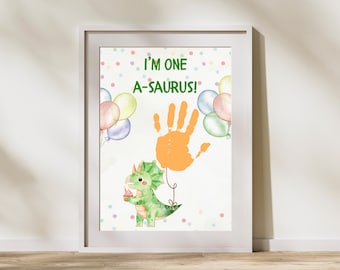 I’m One-a-Saurus Handprint Craft, Dinosaur First Bday Handprint Art Printable, 1st Birthday Dino Keepsake