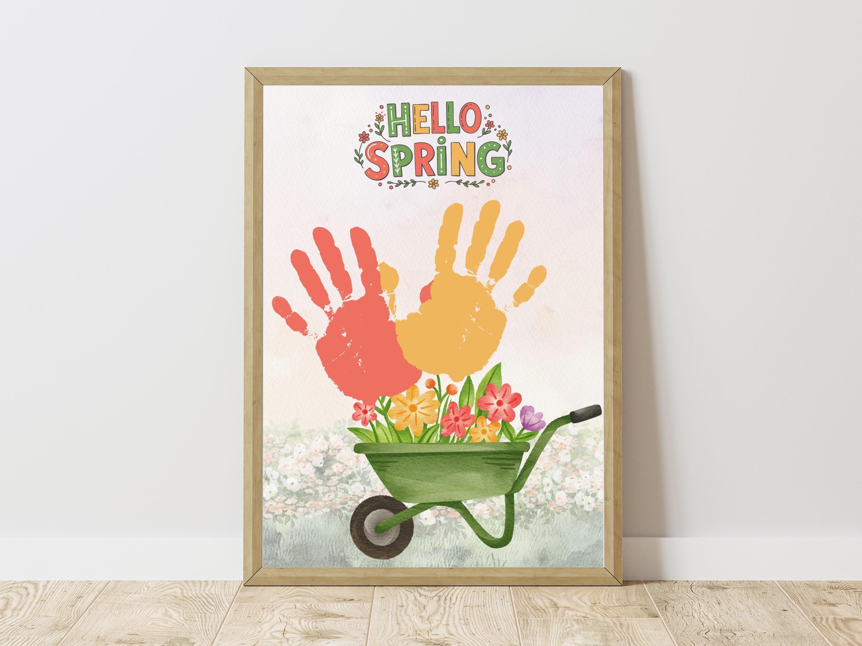 Hello Spring Hand Print Hello Spring Handprint Craft for Kids, Flower Handprint Art Printable ...