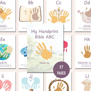 Christian ABC handprint craft bundle for kids, alphabet handprint printable, bible learning activity