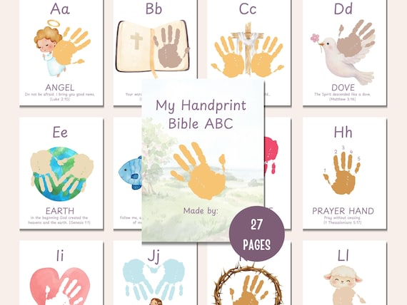 Christian ABC Handprint Craft Bundle, Bible Alphabet Activity for Kids, Sunday School Printable