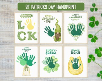 St Patrick’s Day Handprint Art Bundle, 6 Kids Craft Designs Printable