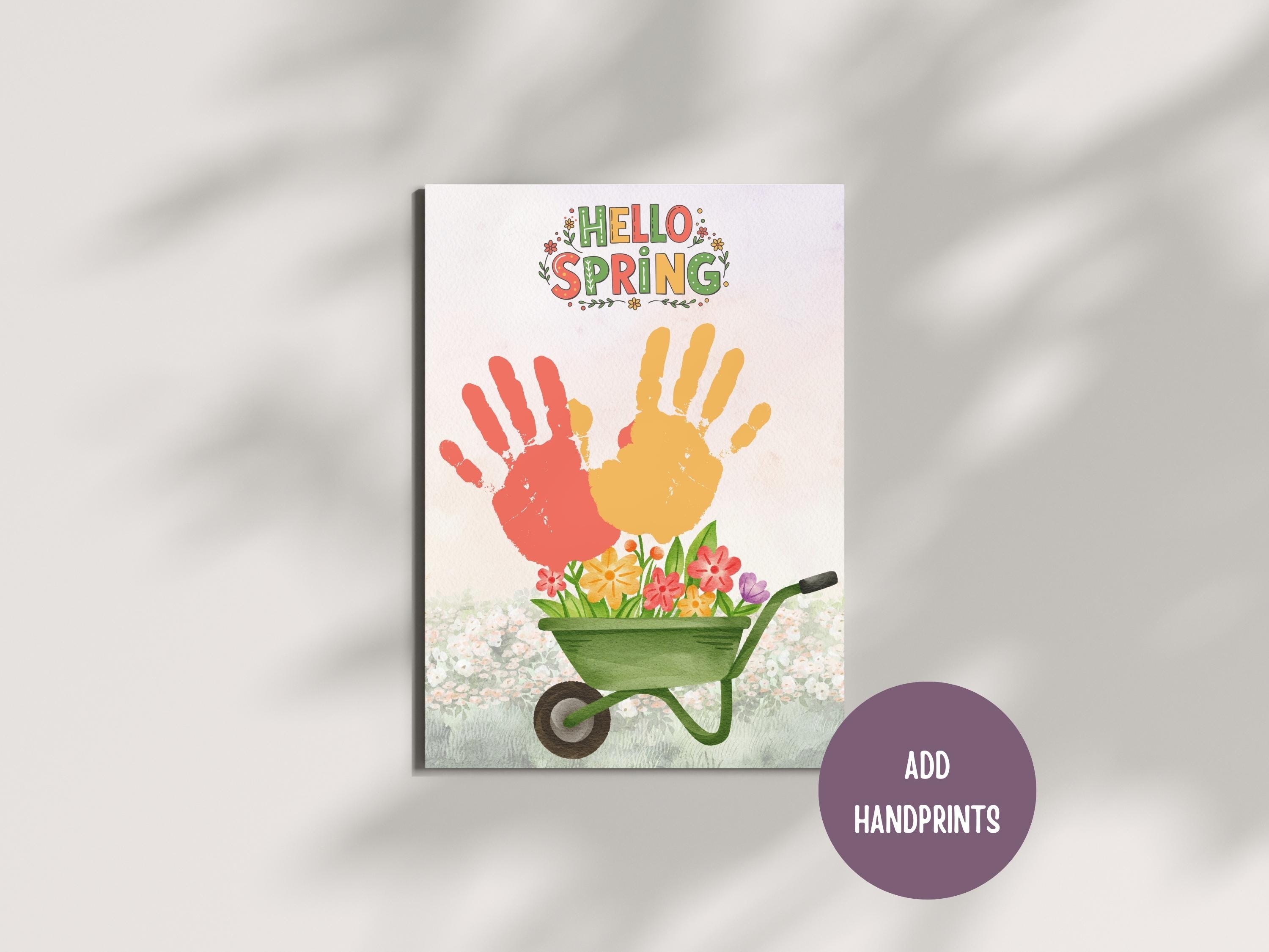 Hello Spring Hand Print Hello Spring Handprint Craft for Kids, Flower Handprint Art Printable ...