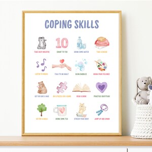 Coping Skills for Kids Poster, Emotional Regulation Mindfulness Chart, Calm Down Corner Decor, Mental Health Stress Management