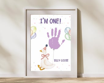 One Silly Goose Handprint Craft, My First Birthday Printable, Baby Keepsake, 1st Birthday Activity