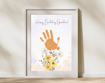 Happy Birthday Grandma Handprint Flower Bouquet Craft, DIY Kids Art, Birthday Keepsake from Grandkids