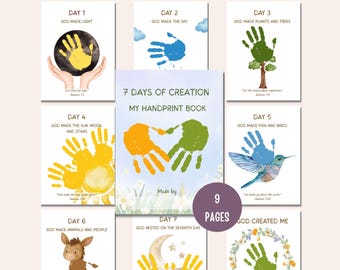 7 Days of Creation Handprint Craft Bundle, Genesis Activity, VBS Craft, Sunday School Printable