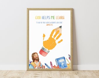 God Helps Me Learn Handprint Craft, Christian Back to School Pencil Activity