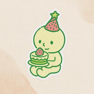 Cute Smiski Sticker, Smiski Birthday, Smiski Strawberry; Smiski Matte Vinyl Sticker, Green Guy