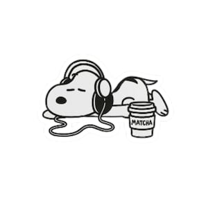 Snoopy Headphones Sticker, Cute Sleeping Sticker, Matcha Sticker, Laptop Sticker, Vinyl Sticker, Water Bottle Decal, Kawaii Sticker