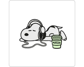 Pegatina de auriculares de Snoopy, pegatina de Snoopy durmiendo, pegatina de matcha, pegatina para portátil, pegatina de vinilo, calcomanía para botella de agua, pegatina kawaii