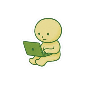 Smiski with Laptop Sticker, Smiski Studying, Little Green Guy, Cute Smiski