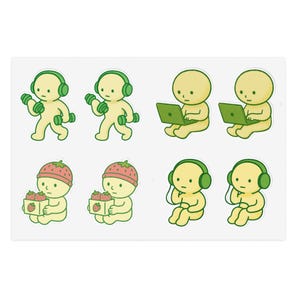 Folha de adesivos do Green Guy, folhas de adesivos de personagens fofos para crianças, decoração divertida, materiais escolares, diário, presentes para feriados, Smiskis