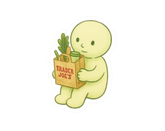Chico verde con bolsa de Trader Joe's, supermercado Smiski, pequeño chico verde, lindo Smiski