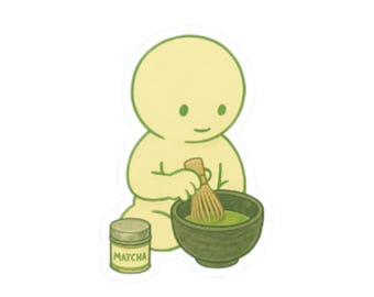 Pegatina de matcha de Green Guy, Smiski haciendo matcha, Pequeño Green Guy, Pegatina de matcha