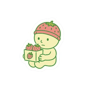 Strawberry Smiski Sticker | Smiski Vinyl Sticker , Journal Stickers, Cute Smiski Sticker, Green Guy