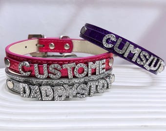 Custom Women Choker Collar,Name Choker Collar,Rhinestone Letters Choker,Collar Necklace For Party,SM Role Playing Collar,Anniversary Gift