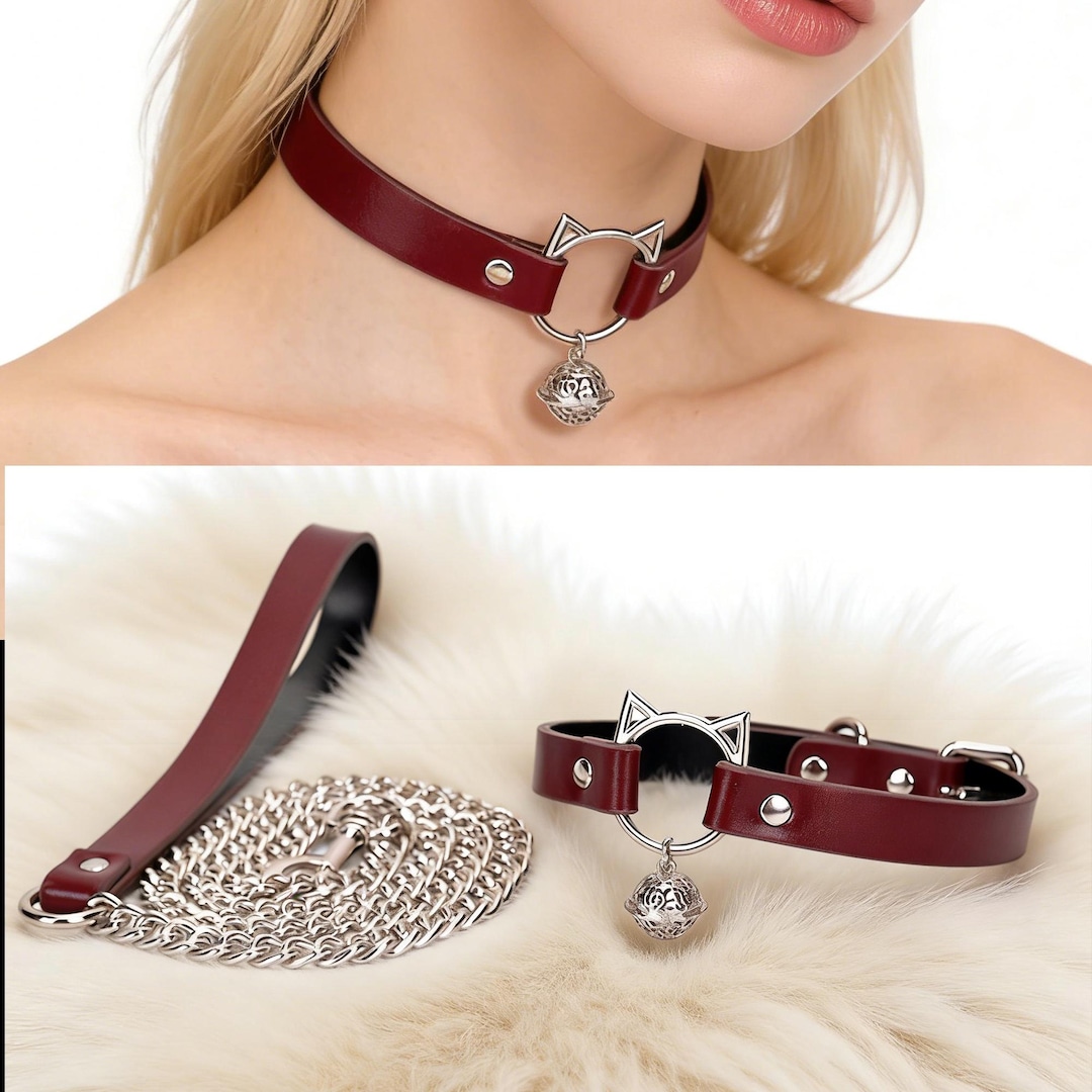 Handcrafted Cat-ring Choker With Leash,vegan Leather Collar,day Collar Choker,sm Role Playing Collar,anniversary Gift,punk Necklace - Etsy Canada