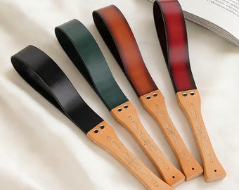 Handmade BDSM Leather Spanking Strap,Leather Flogger with Wooden Grip Black BDSM leather Fetish Whip,Anniversary Gift,BDSM Accessory