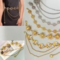 Metal Crescent Moon And Star Belt,Vintage Vibe Costume Jewelry,Fashion Waist Chain-Clothing Matching,Hippie Boho Belts,Vintage Witch Belt