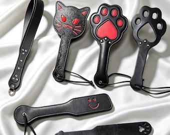 Handmade Faux Leather Spanking Paddle Set,Cute Cat Paw Cat Face Smile Spank Paddles,BDSM Impact Play Toy,Couple Anniversary Gift