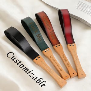 Personalization Handmade BDSM Leather Spanking Strap,Leather Flogger With Wooden Grip Black BDSM leather Fetish Whip,Anniversary Gift