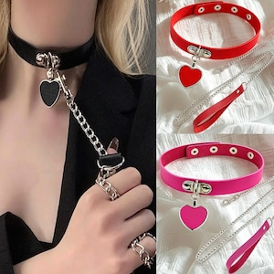 Handcrafted Heart Collar and Leash Set,Vegan Leather Collar,Day Collar Choker,SM Role Playing Collar,Anniversary Gift,Punk Necklace