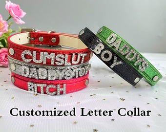 Customized Choker Collar Necklace,Leather Personalized Name Choker,Cosplay Initial Letters Choker,Wide Huge Gold Collar,Gifts For Her