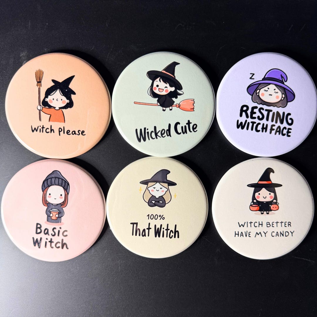 Halloween Witch Magnet Set – 6 Cute Funny Witch Fridge Magnets, Pastel ...