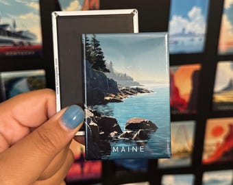Maine State Magnet: Portland Head Light Magnet Inspired Travel Poster Souvenir