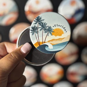 Florida State Magnet – Boho Abstract Minimalist Circular State Art, Modern Earthy Travel Souvenir, Fridge Gift Décor Collectible