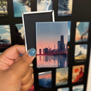 Chicago Skyline Magnet: Illinois Travel Poster Art, Minimalist Fridge Decor