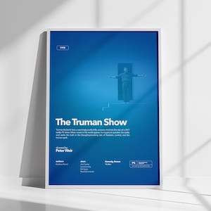 The Truman Show Poster, Jim Carrey Poster Print, Movie Print, Vintage Poster Design, Retro Movie Poster, Blue Color Print, Wall Art