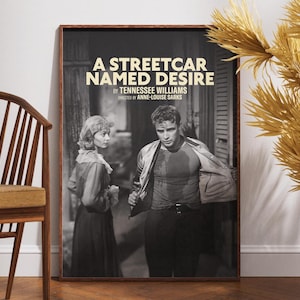 Póster de &quot;Un tranvía llamado deseo&quot;, póster de película retro, póster vintage, regalo para ella, arte mural, regalo para él, Marlon Brando, Tennessee Williams