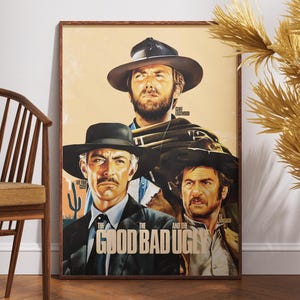 The Good, The Bad, And The Ugly Poster, Retro Movie Poster, Vintage Poster, Sergio Leone, Clint Eastwood, Gift for Him, Wall Art, Home Decor